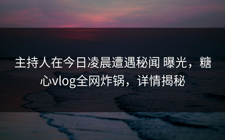 主持人在今日凌晨遭遇秘闻 曝光，糖心vlog全网炸锅，详情揭秘